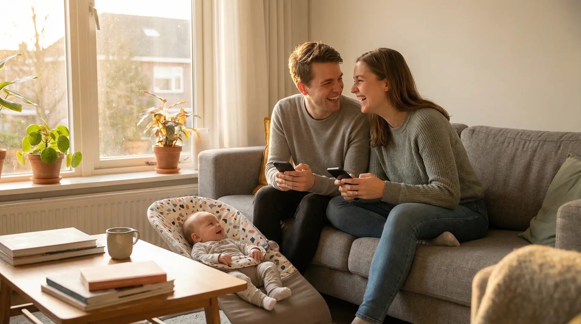 Happy family using BabyScore together